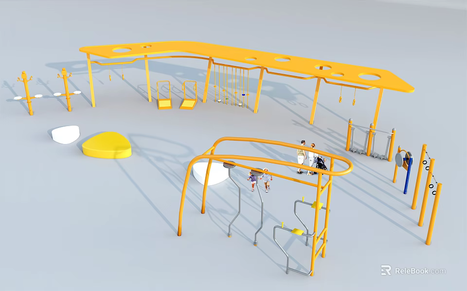 Outdoor Playground Sports Equipment With Yellow Frame For Kids Playing And Climbing Activities 3d model 