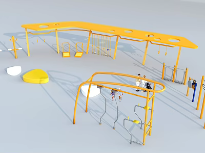 Outdoor Playground Sports Equipment With Yellow Frame For Kids Playing And Climbing Activities 3d model