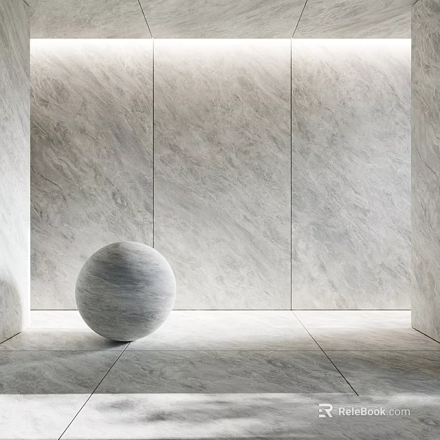 Gray Marble Wall Panels Floor Tiles And Central Sphere Sculpture Interior Design 3d model 