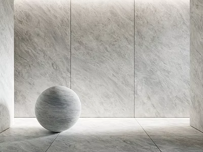 Gray Marble Wall Panels Floor Tiles And Central Sphere Sculpture Interior Design 3d model