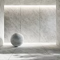 Gray Marble Wall Panels Floor Tiles And Central Sphere Sculpture Interior Design