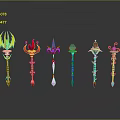 Colorful Magical Staffs with Unique Designs and Vibrant Decorative Elements