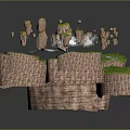 Floating Islands Covered with Green Grass and Rock Formations Amid White Clouds
