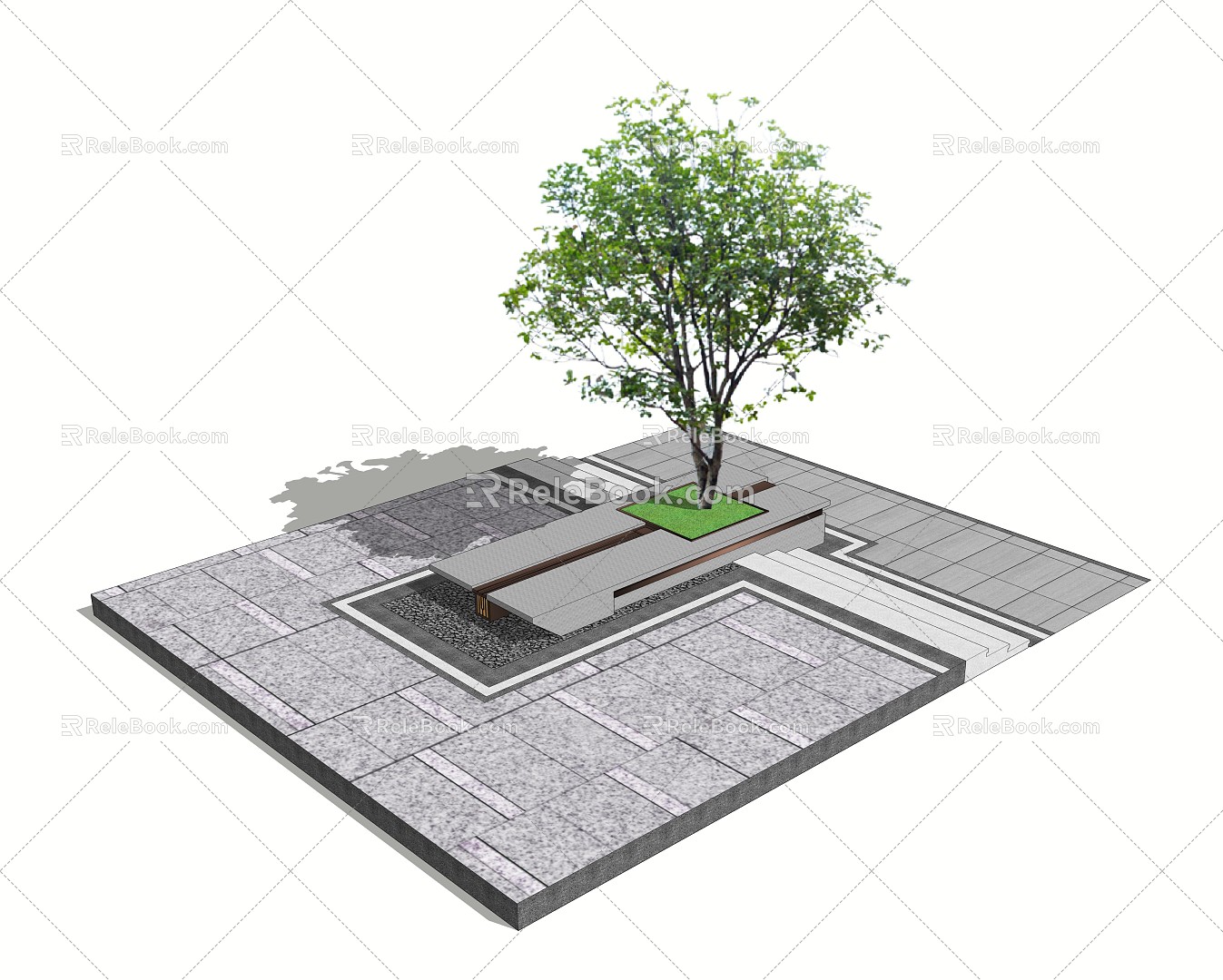 Modern Tree Pool Landscape Tree Pool Wide View Stairs Steps model