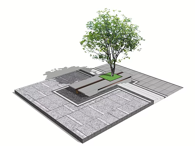 Tree Pit with Green Tree and Gray Stone Paved Surrounding Area Design 3d model