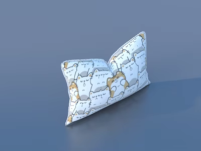 Decorative Map Pattern Pillow with White Background and Gray Gold Details 3d model
