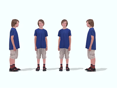 Boy In Blue T-Shirt Khaki Shorts Red Socks And Black Shoes Different Side Views 3d model