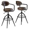 Leather Bar Stools With Black Metal Frame Ergonomic Armrests And Adjustable Height 3d model