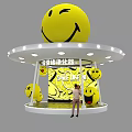 Interactive Yellow Smiley Face Themed Space With Circular Booths Installations And Patterns 3d model