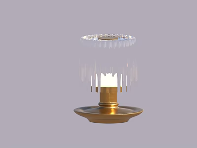 Candle Lamp with Golden Base Transparent Glass Pendants and Lit Candle Centerpiece 3d model