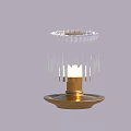 Candle Lamp with Golden Base Transparent Glass Pendants and Lit Candle Centerpiece
