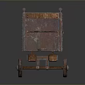 Vintage Metal Mining Cart With Rustic Red Brown Finish And Wooden Spoke Wheels