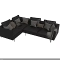 Stylish Black Sectional Sofa With Multiple Throw Pillows And Fringed Blanket 3d model