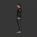 Man Wearing Cap Black Jacket White T Shirt Dark Pants Colorful Shoes With Arms Outstretched