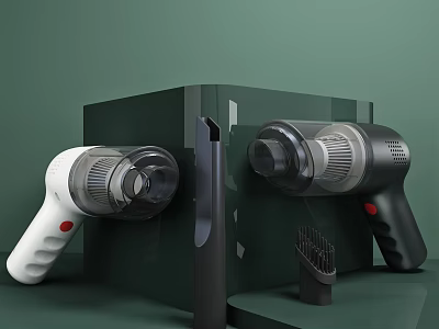 Modern Daily Electrical Appliances Display with Two Hair Dryers and Hair Brush on Green Platform 3d model
