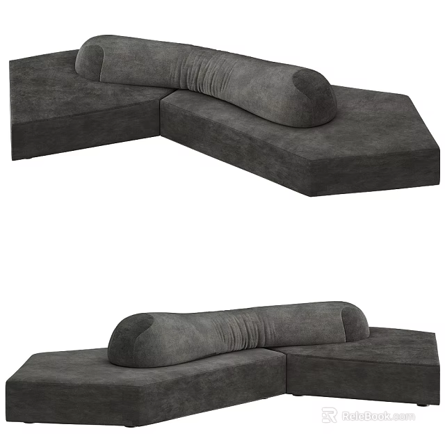 Modern Gray Sectional Sofa with Modular Corner Design and Plush Fabric Upholstery 3d model