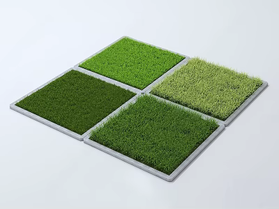 Four Square Green Grass Tiles with Different Textures for Decorative Use 3d model