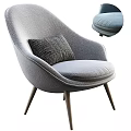 Modern Single Sofa With Blue Gray Cushion And Wooden Legs Design