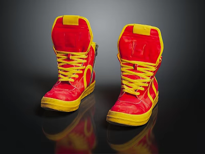 Red And Yellow High Top Shoes With Stylish Laces And Fashionable Design 3d model