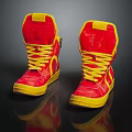 Red And Yellow High Top Shoes With Stylish Laces And Fashionable Design