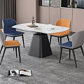 Modern Dining Table Set With White Round Tabletop Black Base And Colorful Chairs 3d model
