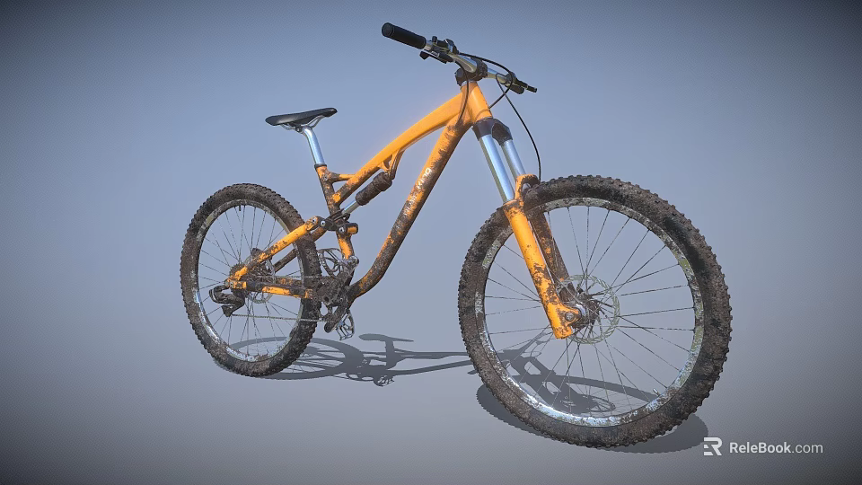 Orange Mountain Bike With Sturdy Frame Muddy Tires And Front Suspension 3d model 