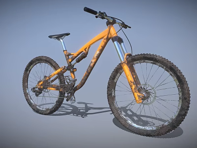 Orange Mountain Bike With Sturdy Frame Muddy Tires And Front Suspension 3d model