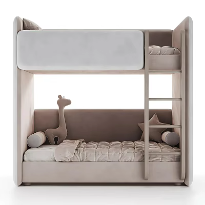 Comfortable Bunk Bed Design With Upholstered Lower Bed Giraffe Toy And Ladder 3d model