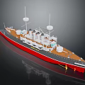 3D Model of a Ship with Red Bottom Brown Deck White Superstructure and Two Masts 3d model
