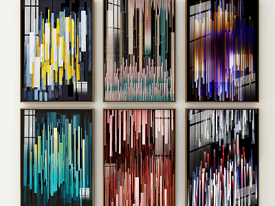 Modern Abstract Paintings With Vertical Colorful Lines And Various Tones 3d model