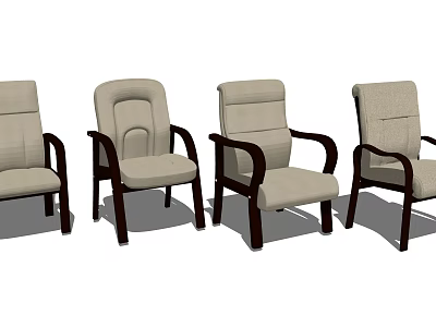 Modern Leisure Chairs with Wooden Armrests Light Fabric Seats and Dark Legs 3d model