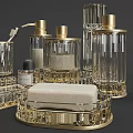 Elegant Modern Dining Table With Crystal Gold Containers Tray And Perfume Decor