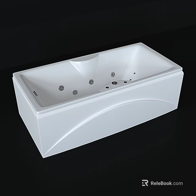 White Freestanding Bathtub With Whirlpool Jets And Modern Curved Design 3d model 