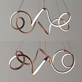 Modern Irregular Chandelier Design With Curved Copper And White Metallic Rings