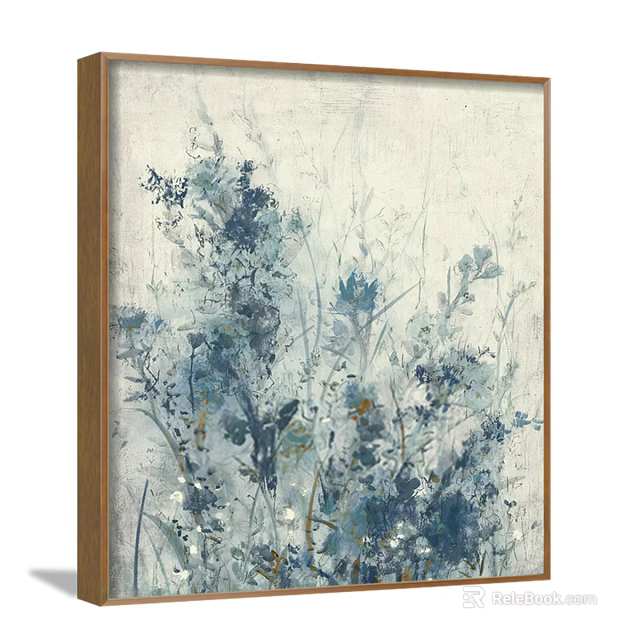 Soft Blue Gray Botanical Painting With Herbs And Flowers In Watercolor Style On Light Background 3d model 