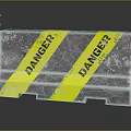 Concrete Block With Yellow Danger Warning Tape And Textured Surface 3d model