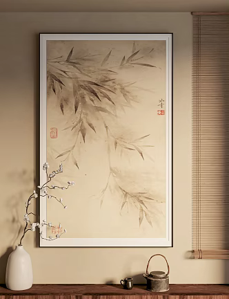 New Chinese Hanging Painting New Chinese Zen Hanging Painting Traditional Chinese Painting Background Wall Decorative Painting 3d model
