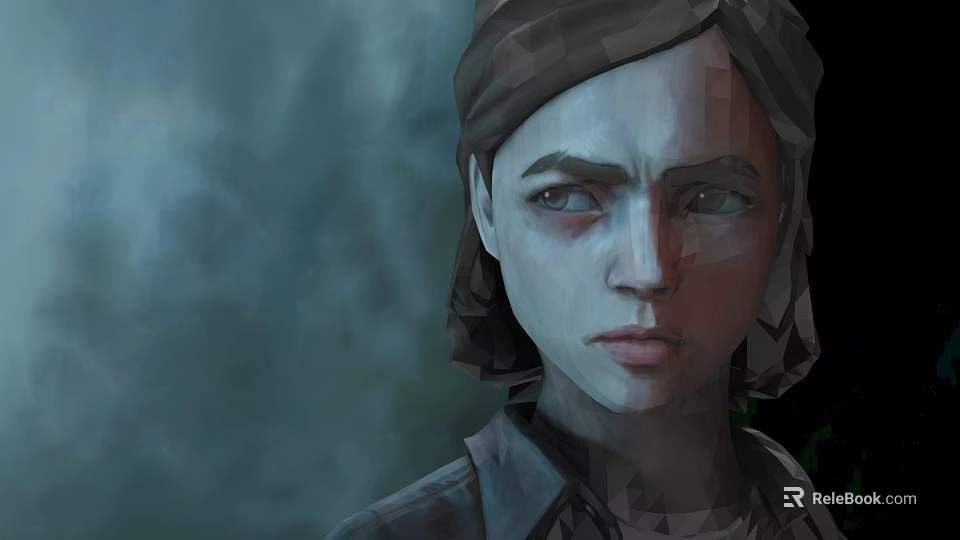 Serious Female Game Character With Intense Gaze And Hazy Background 3d model 