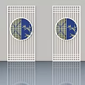 Elegant White Lattice Panel Doors With Circular Blue Background Bamboo And Yellow Patterns 3d model
