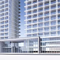 Modern Twin High Rise Office Building Exterior Design With Glass Curtain Walls And Balconies