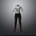 White Shirt With Suspenders And Black Pants Paired With Brown Boots Outfit
