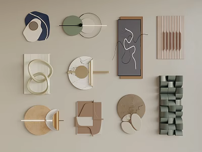Modern Wall Decor with Geometric Abstract Shapes Wooden Metal and Stone Elements 3d model