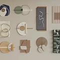 Modern Wall Decor with Geometric Abstract Shapes Wooden Metal and Stone Elements
