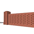 Red Brick Garden Feature Wall With Perforated Pattern And Symmetrical Design 3d model
