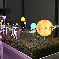 Colorful Outdoor Lights On Green Lawn With Circular Moon Pattern And Spherical Lamps