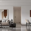 Modern Living Dining Room With Gray Cabinets Shelves Large TV Dining Table And Chairs