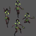 Tribal Fantasy Character Creature Design with Green Ornaments and Multiple Dynamic Poses