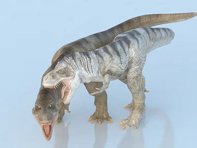 Two Detailed Tyrannosaurus Rex Dinosaurs Standing Together With Open Mouths 3d model