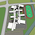 Modern School Building Complex With Red Track Sports Field And Urban Surroundings