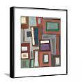Three Abstract Geometric Paintings With Colorful Rectangles On Gray Wall 3d model